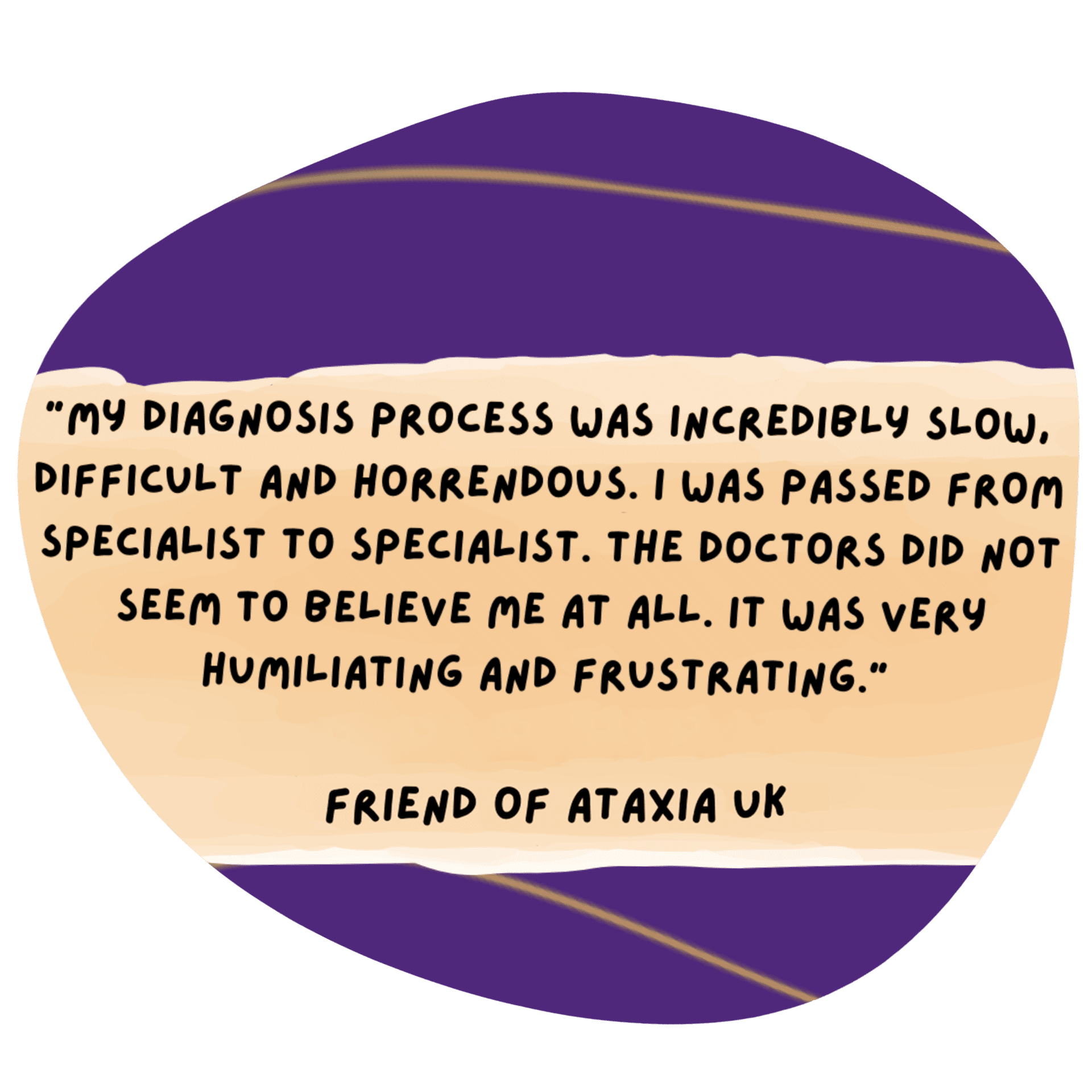 Ataxia UK Friend quote about slow and frustrating diagnosis