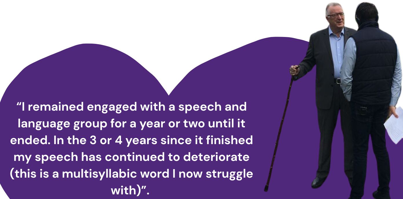 “I remained engaged with this zoom group for a year or two until it ended. In the 3 or 4 years since, my speech has continued to deteriorate (this is a multisyllabic word I now struggle with)”.